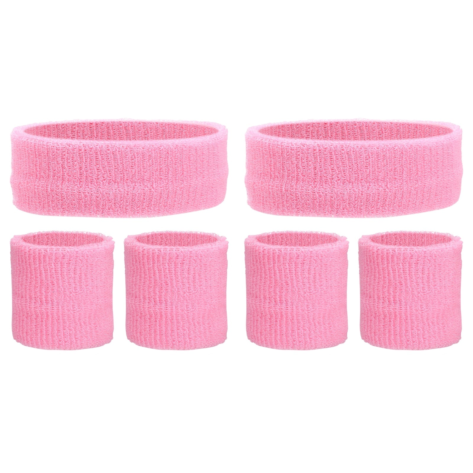 Unique Bargains - Sweatband Set, 2pcs Headband + 4pcs Wristbands Moisture Wicking Breathable Athletic Bands 6pcs for Sports - Pink