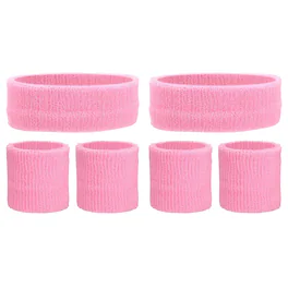 Unique Bargains - Sweatband Set, 2pcs Headband + 4pcs Wristbands Moisture Wicking Breathable Athletic Bands 6pcs for Sports - Pink