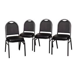 Emma + Oliver - Dymoke Versatile Dome Back Stacking Banquet Chair - Black Vinyl/Silver Vein Frame
