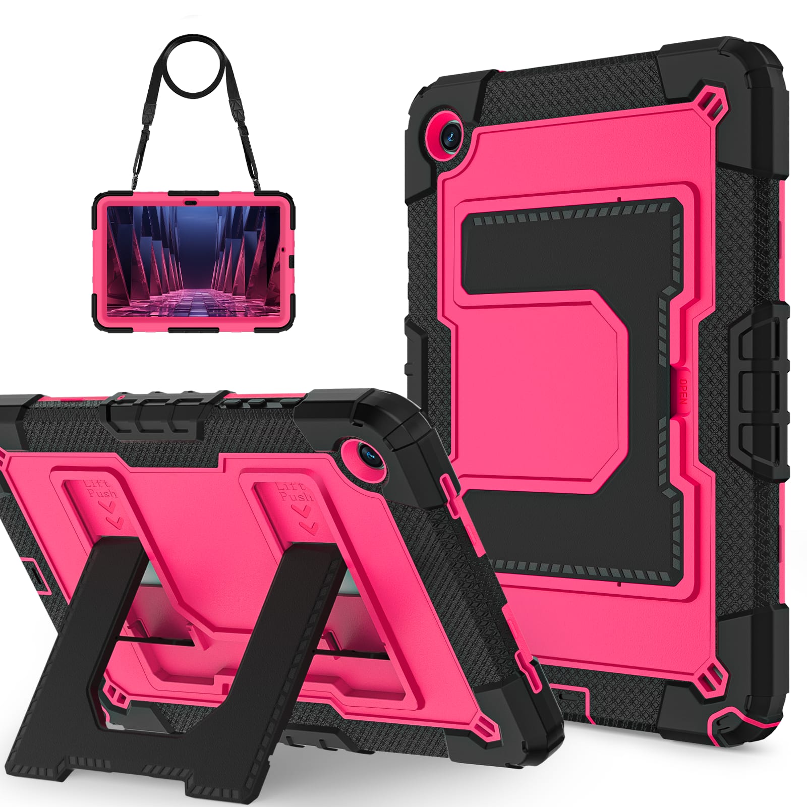 UUCOVER - Case for Samsung Galaxy Tab A11+ 11-inch 2025 (SM-X230/X236/X238) Shockproof TPU+PC Stand Cover with Shoulder Strap - Black+Rose price history on PriceWatchPro