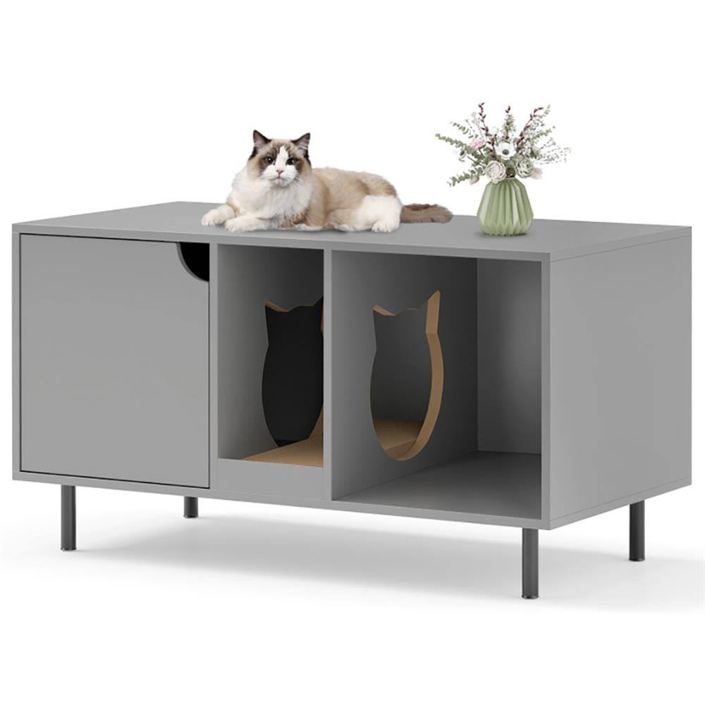 Alt View 2. Pefilos - Cat Litter Box, Cat Litter Pan, 40 Inch Cat Litter Box Enclosure for 2 Cats Hidden Cat Washroom-Gray - Gray.