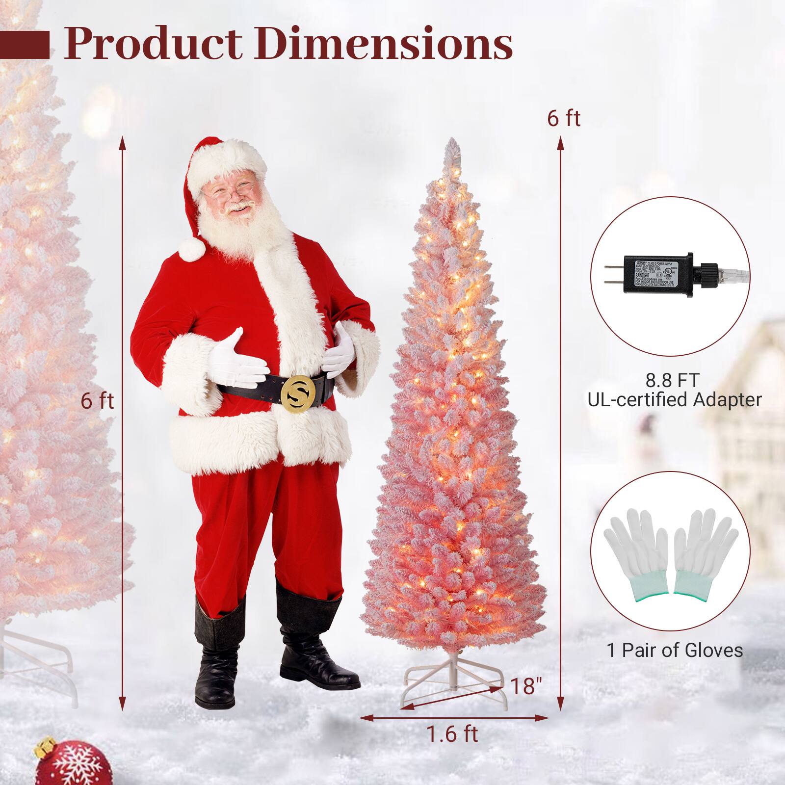 Product Dimensions

- 6 ft
- 6 ft
- 8.8 FT UL-certified Adapter
- 1 Pair of Gloves
- 18"
- 1.6 ft