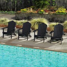 Gymax - 4PCS Patio Folding Adirondack Chair Weather Resistant Cup Holder Yard - Black