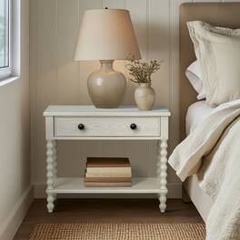 Loheer - Large Nightstand with Drawer and Open Shelf, 32 Inch Wide - Antique Cream