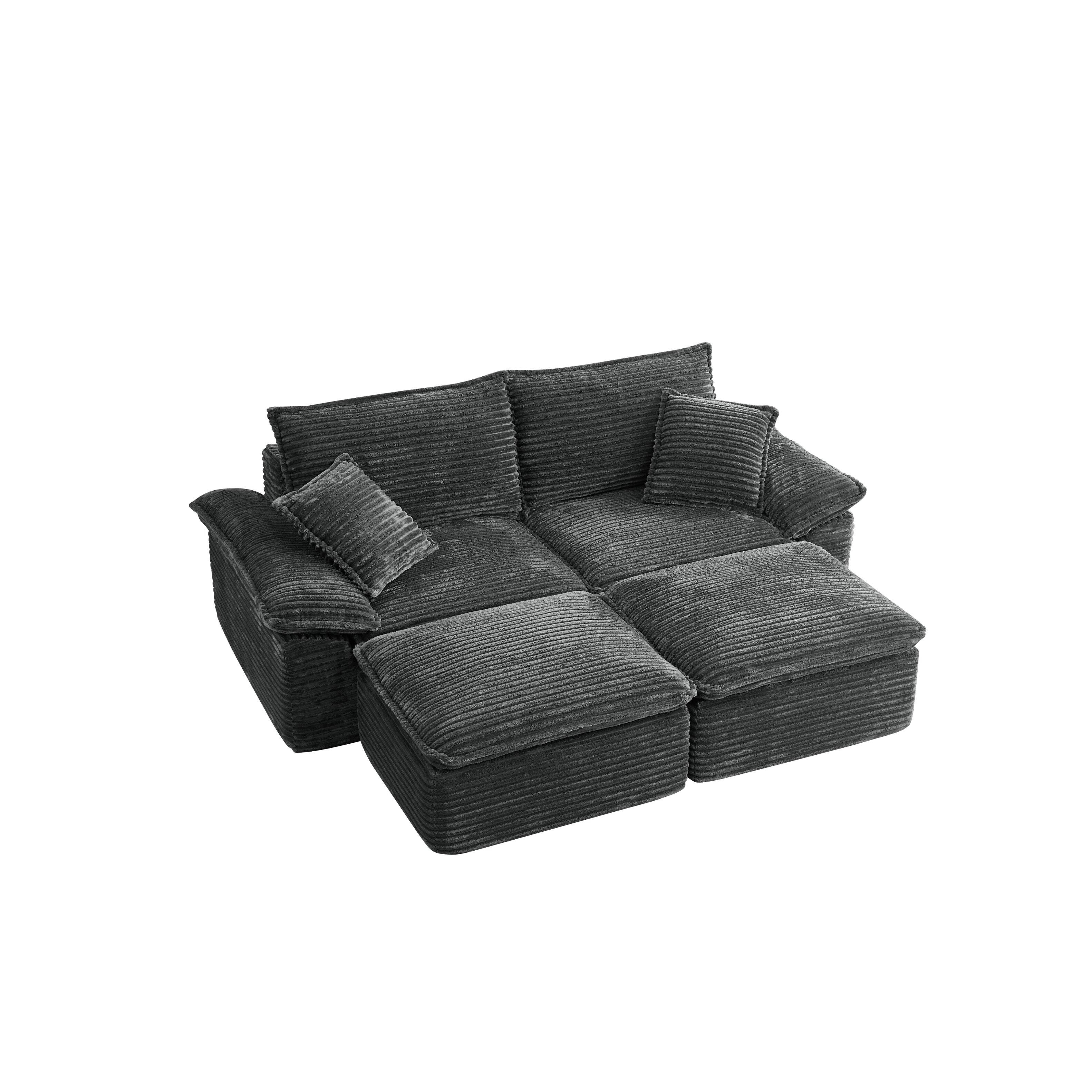 Alt View 2. Electra Tech Xpress - 81" Boneless Cloud Couches for Living Room,Oversized Loveseat with Removable Ottoman,No Assembly - Gray.