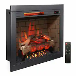 RYHNUYNE - 28 Inch Infrared Electric Fireplace with Removable Trim Kit Insert, Touch Panel & Crackling Sound - Antique Black