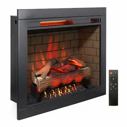 Front. RYHNUYNE - 28 Inch Infrared Electric Fireplace with Removable Trim Kit Insert, Touch Panel & Crackling Sound - Antique Black.