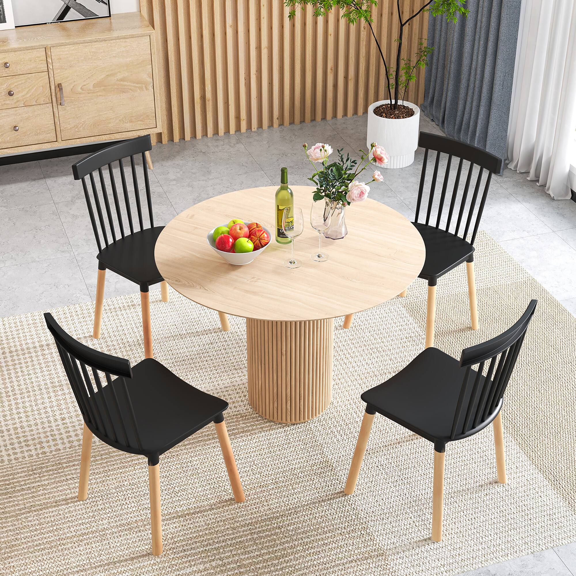 Alt View 3. Gymax - Gymax Set of 4 Windsor Dining Chairs Dining Chairs w/ Spindle Backs & Curved Seats Black - Black.