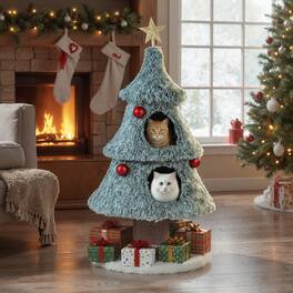 Costway - 48.5” Christmas Cat Tree for Indoor Cats with 2 Large Condos, Scratching Post - Green