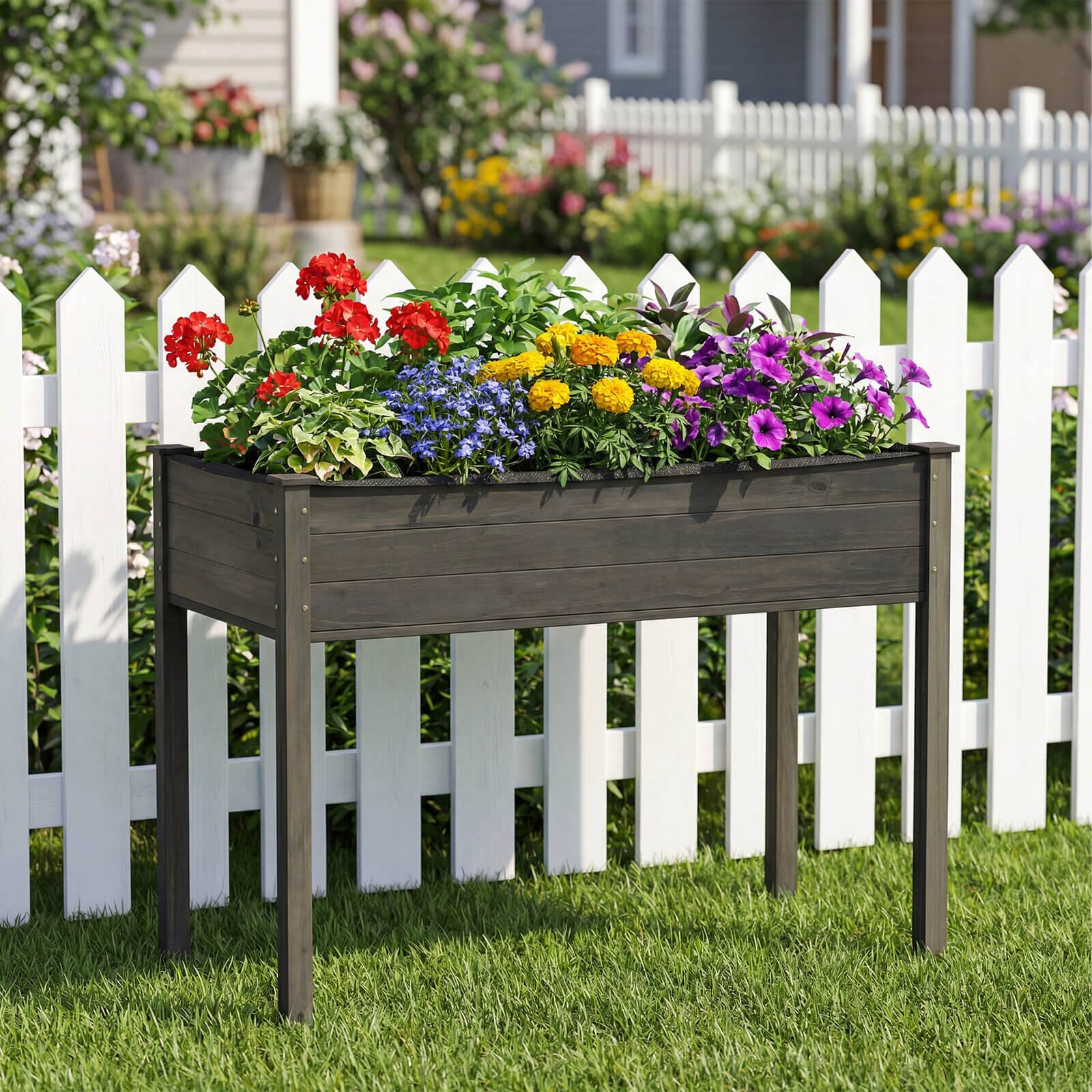 Alt View 1. Costway - Costway 2PCS Wooden Raised Garden Bed wirh Legs, Drainage Hols, Black Liner for Patio - Gray.