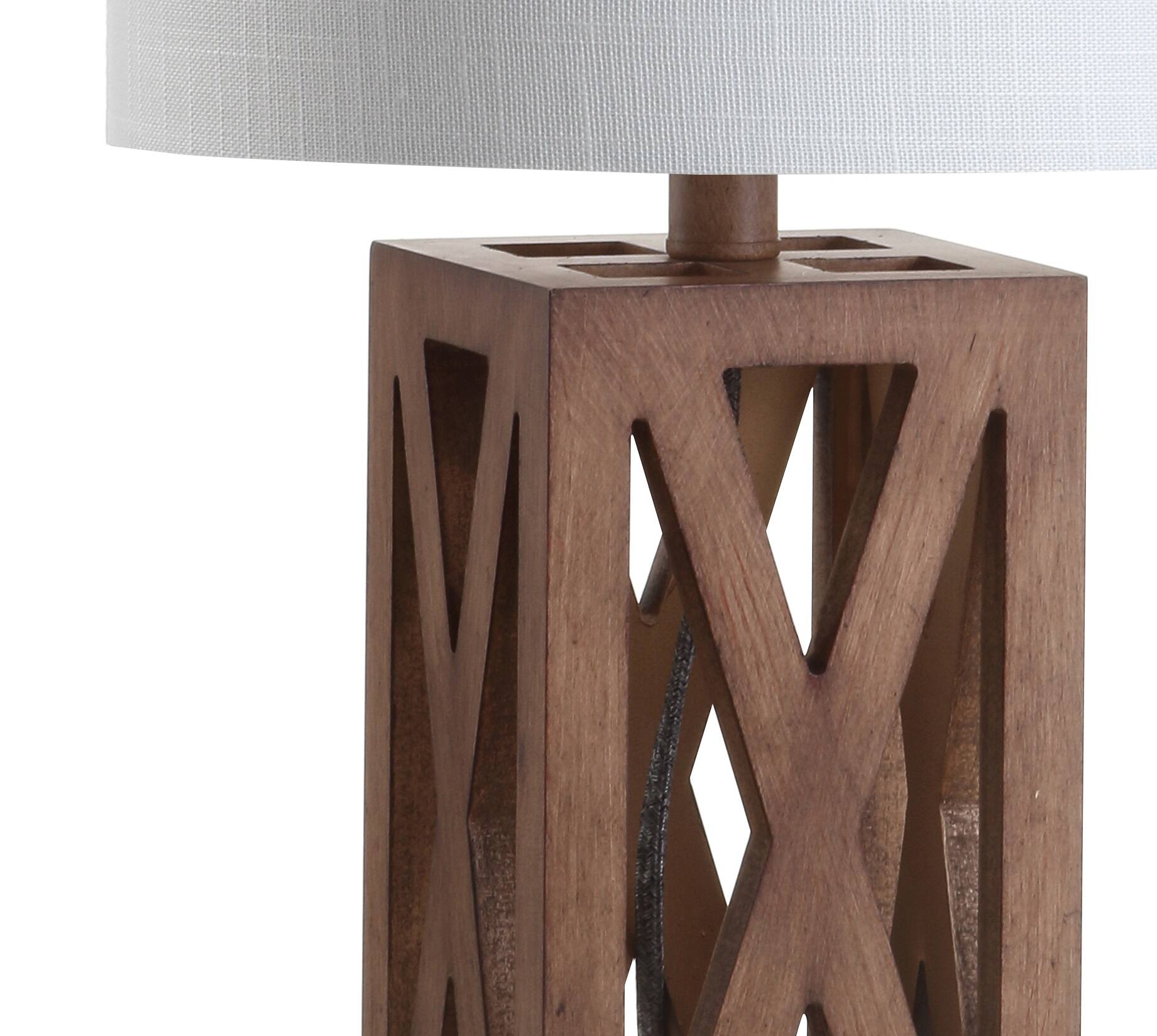 Alt View 4. Jonathan Y - Stewart 21.5" Farmhouse Wood LED Table Lamp, Brown - Brown.