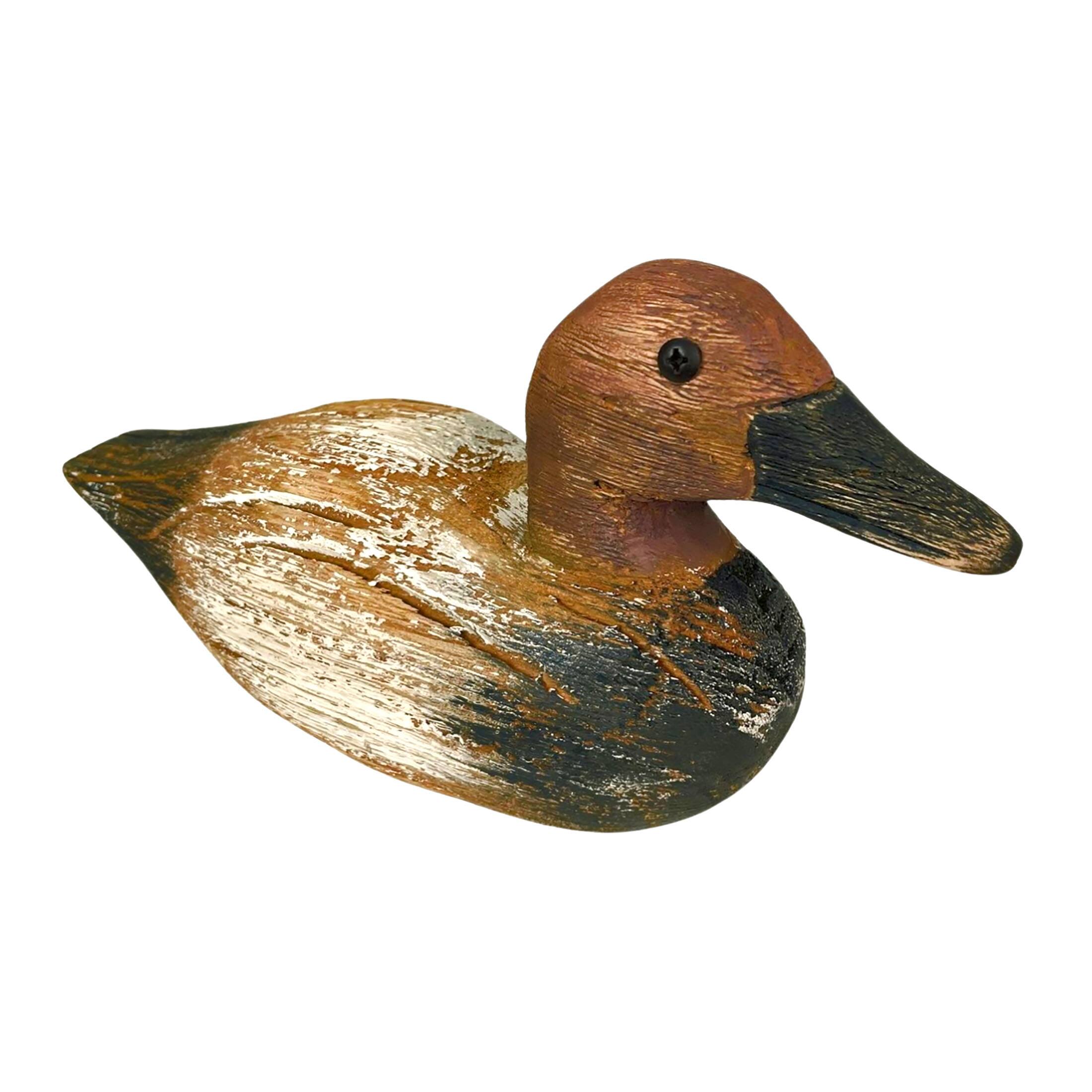 Front. Things2Die4 - Rustic Hand-Carved Wooden Duck Decoy 9.5" Vintage Folk Art Mallard Statue Decor - Brown.