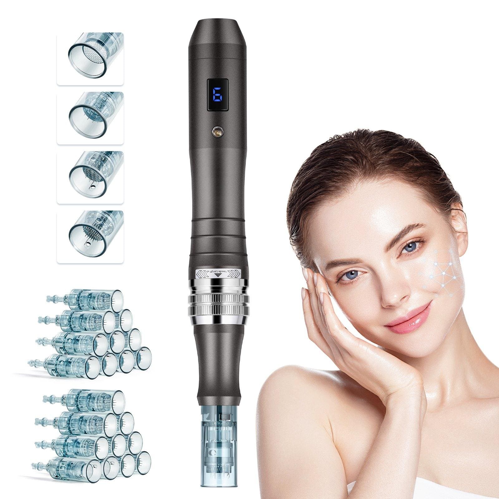 Glintex - Professional Microneedling Pen, Electric Derma Pen w/ 20 Cartridges, LCD, 6 Speeds, Adjustable 0–2.5mm Needle Length