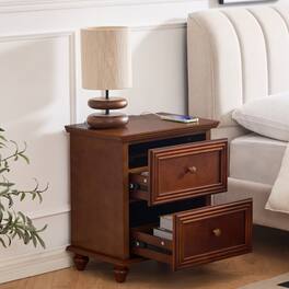 LUCKY ONE - 22.9" Mid Century Nightstand with Charging Station 2 Drawers USB - Walnut