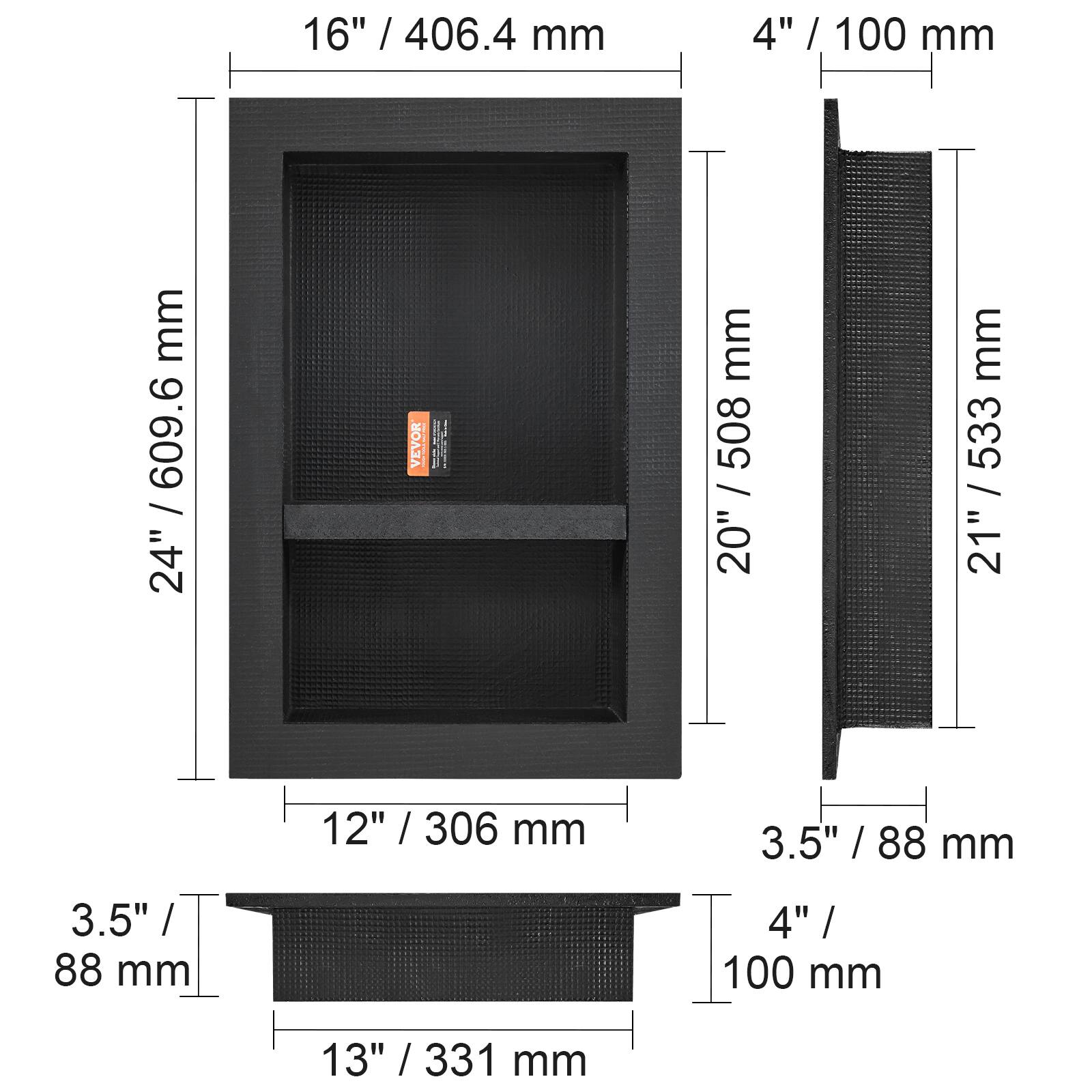 16" / 406.4 mm  
4" / 100 mm  
24" / 609.6 mm  
20" / 508 mm  
21" / 533 mm  
12" / 306 mm  
3.5" / 88 mm  
13" / 331 mm