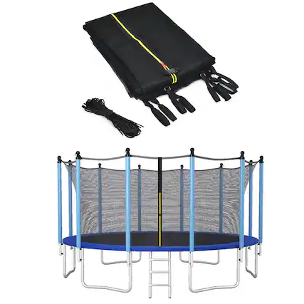 Front. Gymax - Gymax 16FT Trampoline Replacement Safety Enclosure Net for 12 Poles Weather-Resistant - Black.