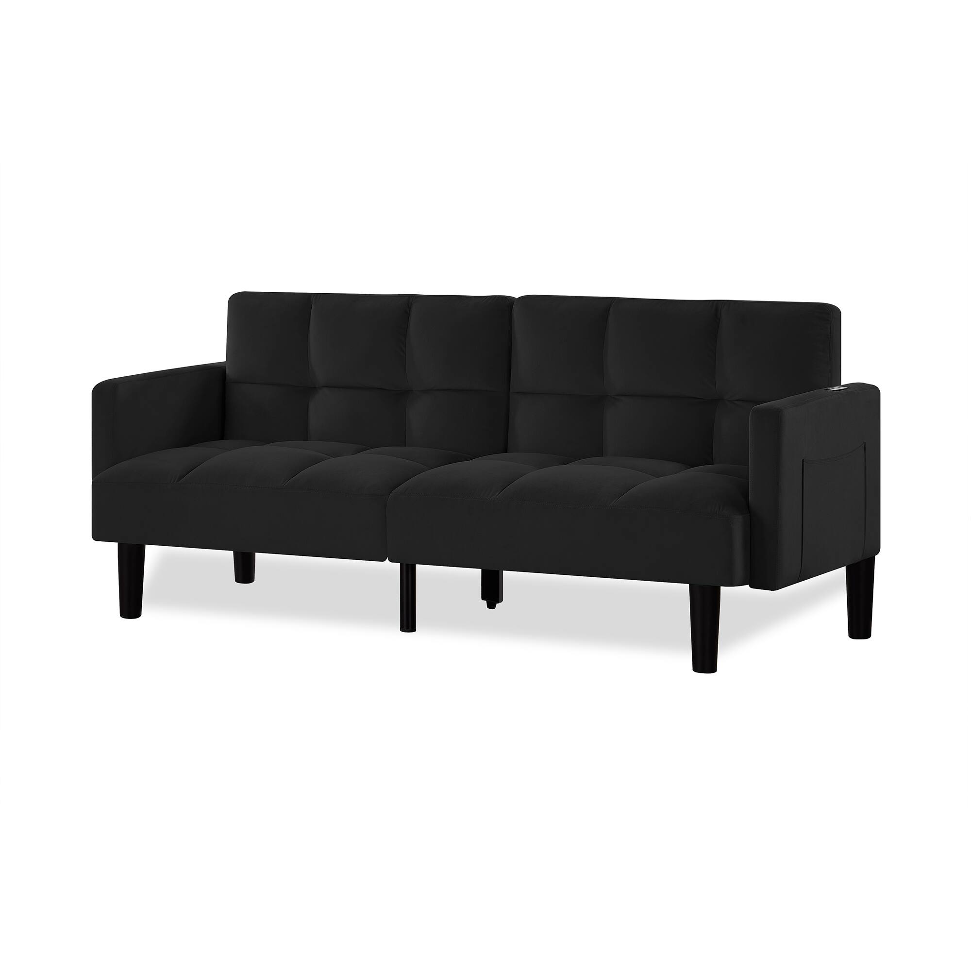 Alt View 2. TinyHomie - Velvet Futon Couch Convertible Folding Sofa Bed Tufted Couch for Apartment - Black.