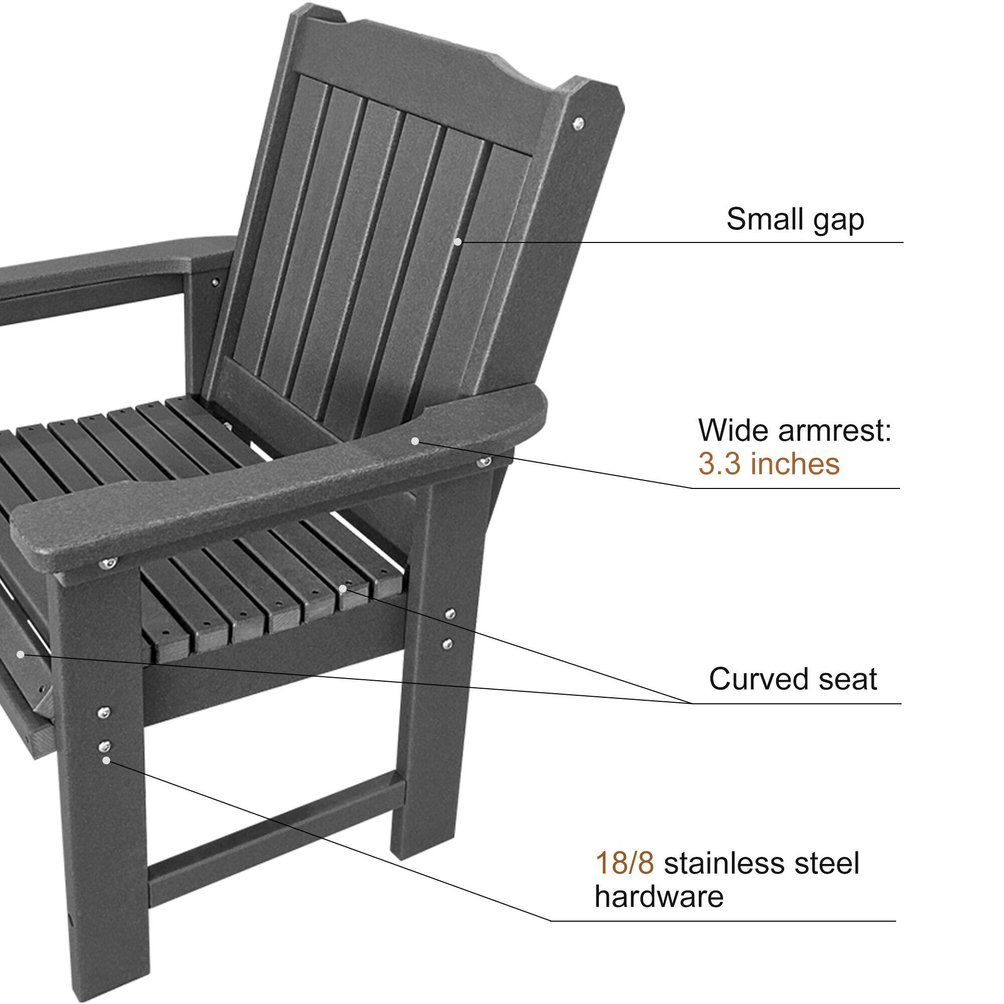 - Small gap
- Wide armrest: 3.3 inches
- Curved seat
- 18/8 stainless steel hardware