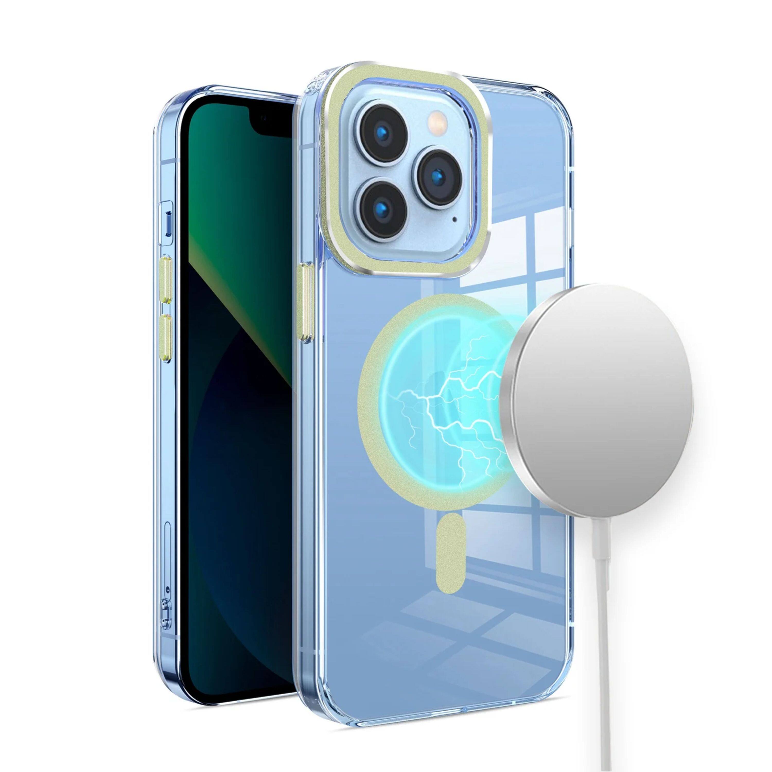 Front. Kitcheniva - Transparent Magnetic Circle Color Trim Phone Case With 2 Pcs Screen Protectors For iPhone 15 Pro Max Light Green - Light Green.
