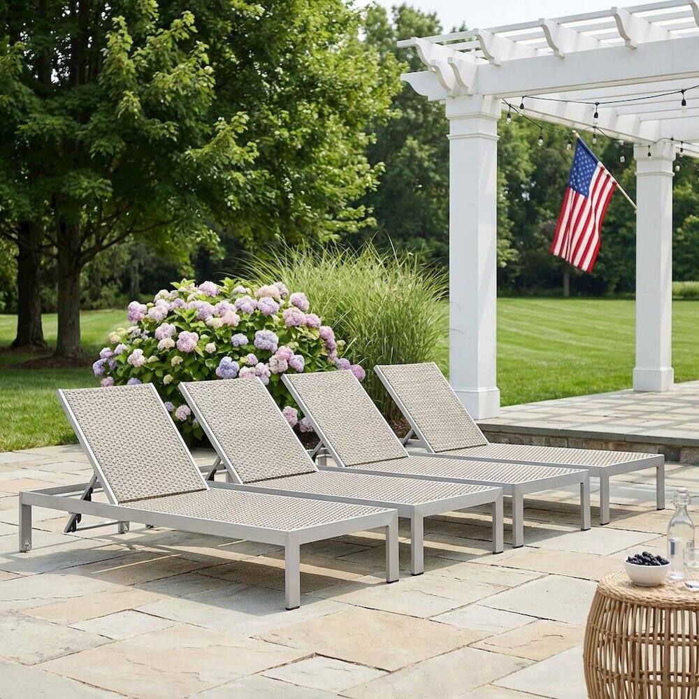 Left. Outdoor Escape - Aluminum Patio Lounge Chairs Set Of 4 With Sturdy Frame For Outdoor Spaces - Gray.