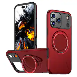 Dteck - Rotating Magnetic Kickstand Protective Case for Apple iPhone 17 Pro, Rugged Heavy-Duty Shockproof Cover - Red