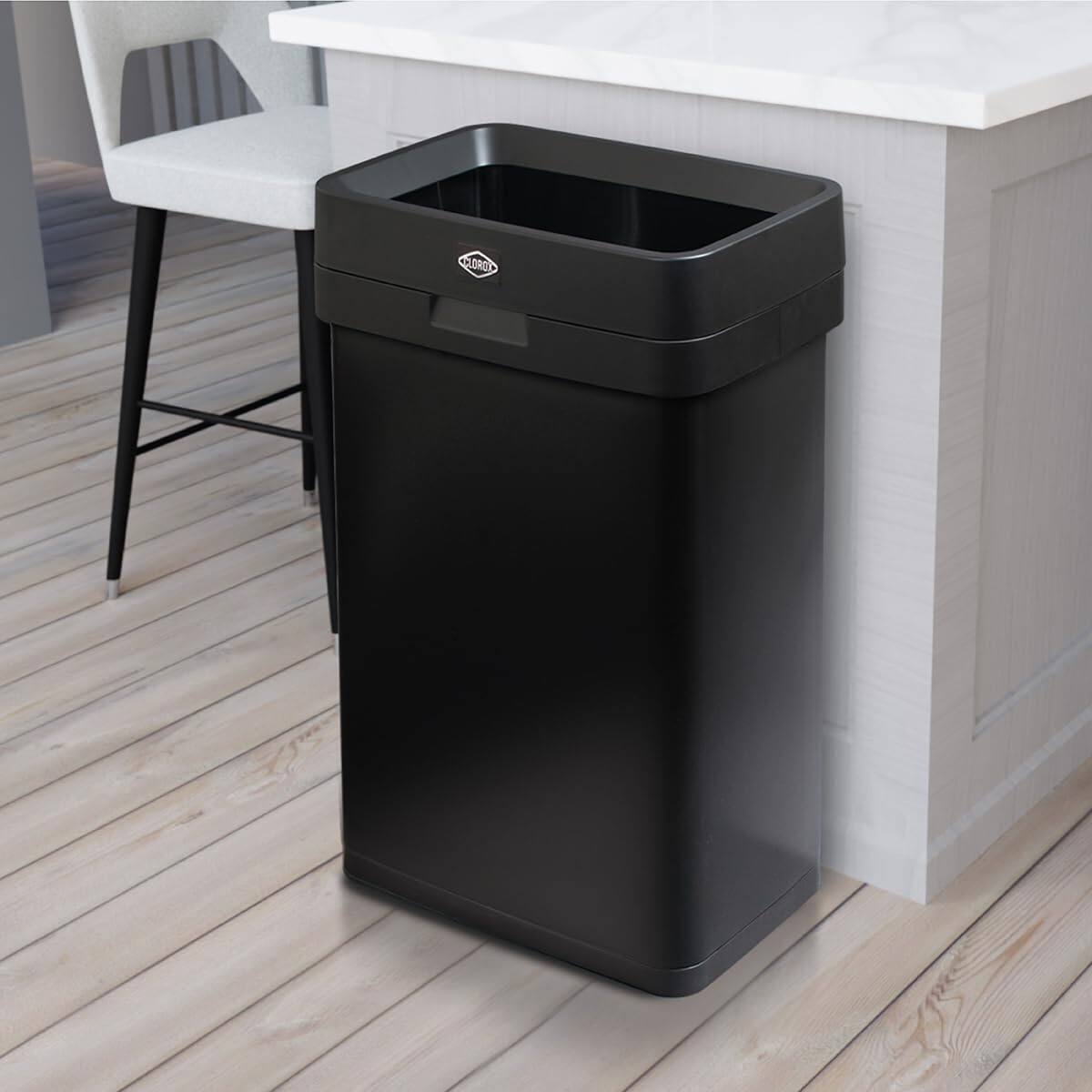 Alt View 1. Clorox - Clorox Trash Can, 13 Gallon Stainless Steel Slim Open Top Garbage Bin, Black - Black.