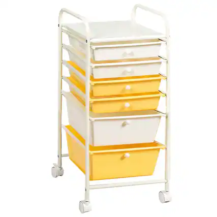 Front. Costway - 6 Drawer Rolling Storage Cart Scrapbook Paper Office School Organizer - Beige + Yellow.