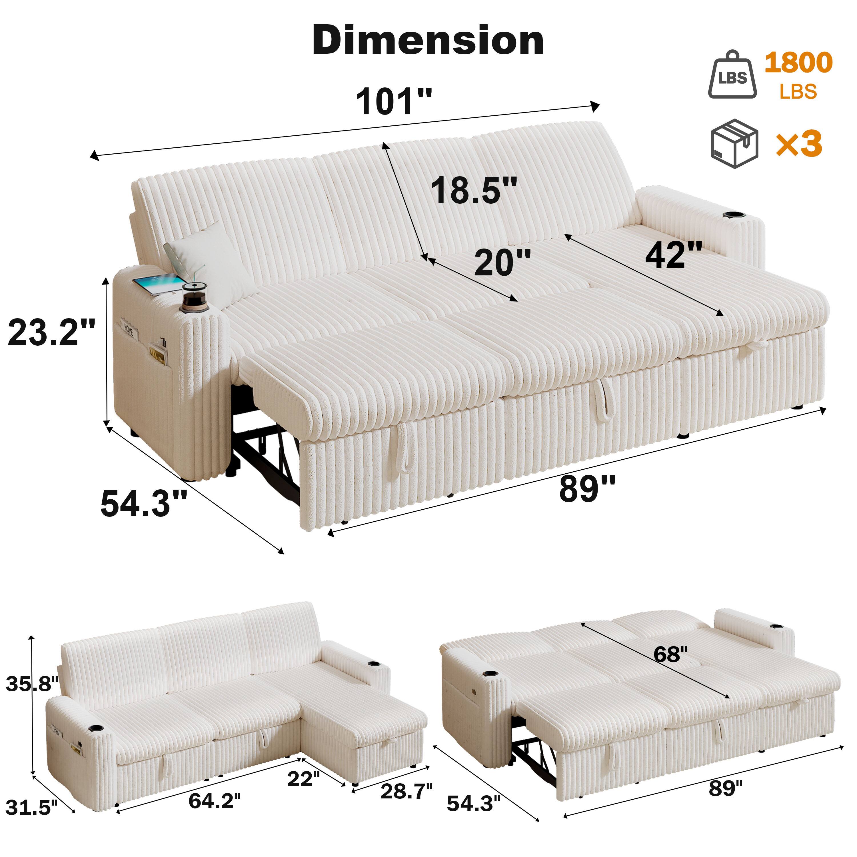 Dimension  
101" x 18.5" x 20" x 42" x 23.2" x 54.3" x 89" x 35.8" x 68" x 31.5" x 64.2" x 22" x 28.7" x 54.3" x 89"  
1800 LBS x3
