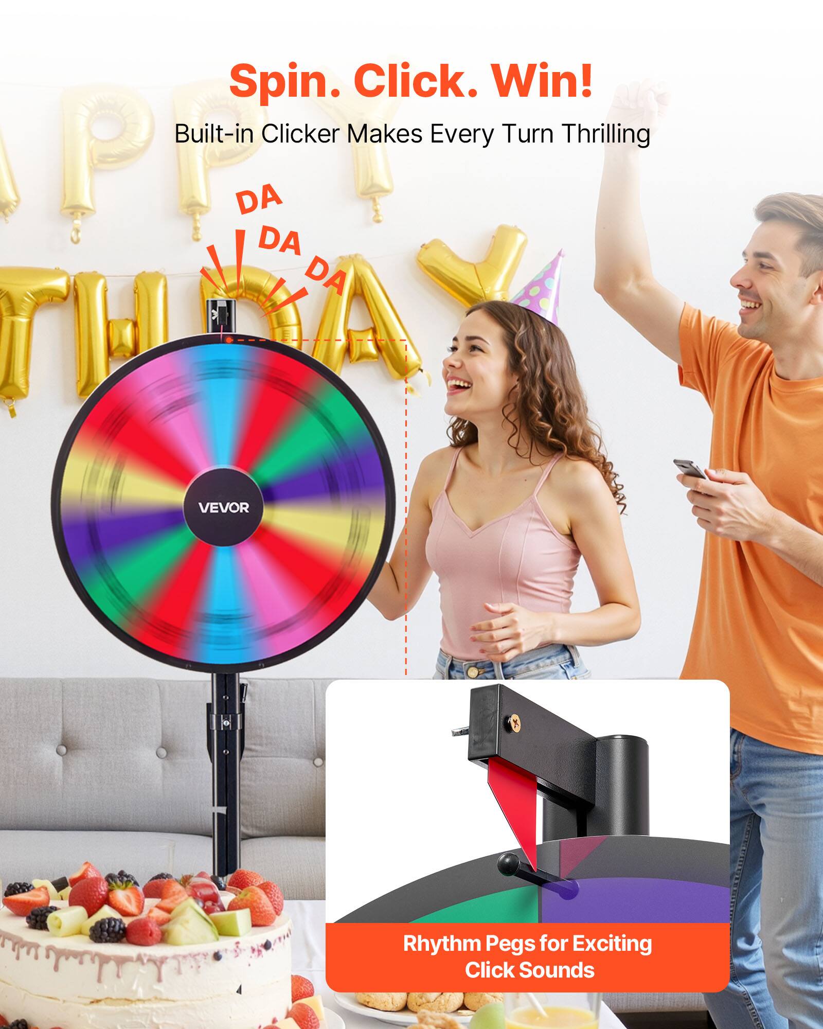 Spin. Click. Win!  
Built-in Clicker Makes Every Turn Thrilling  
DA DA DA  

VEVOR  
Rhythm Pegs for Exciting Click Sounds
