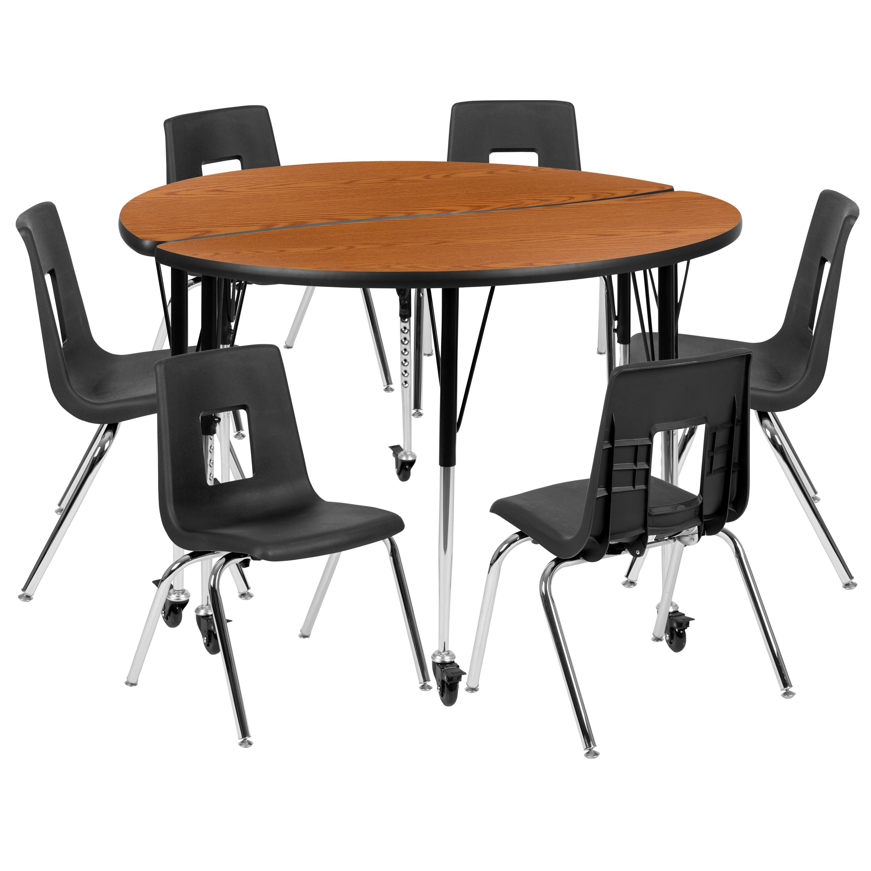"Flash Furniture - Emmy Mobile 47.5"" Circle Wave Flexible Laminate Activity Table Set with 16"" Student Stack Chairs, Oak/Black - Brown" price history on PriceWatchPro