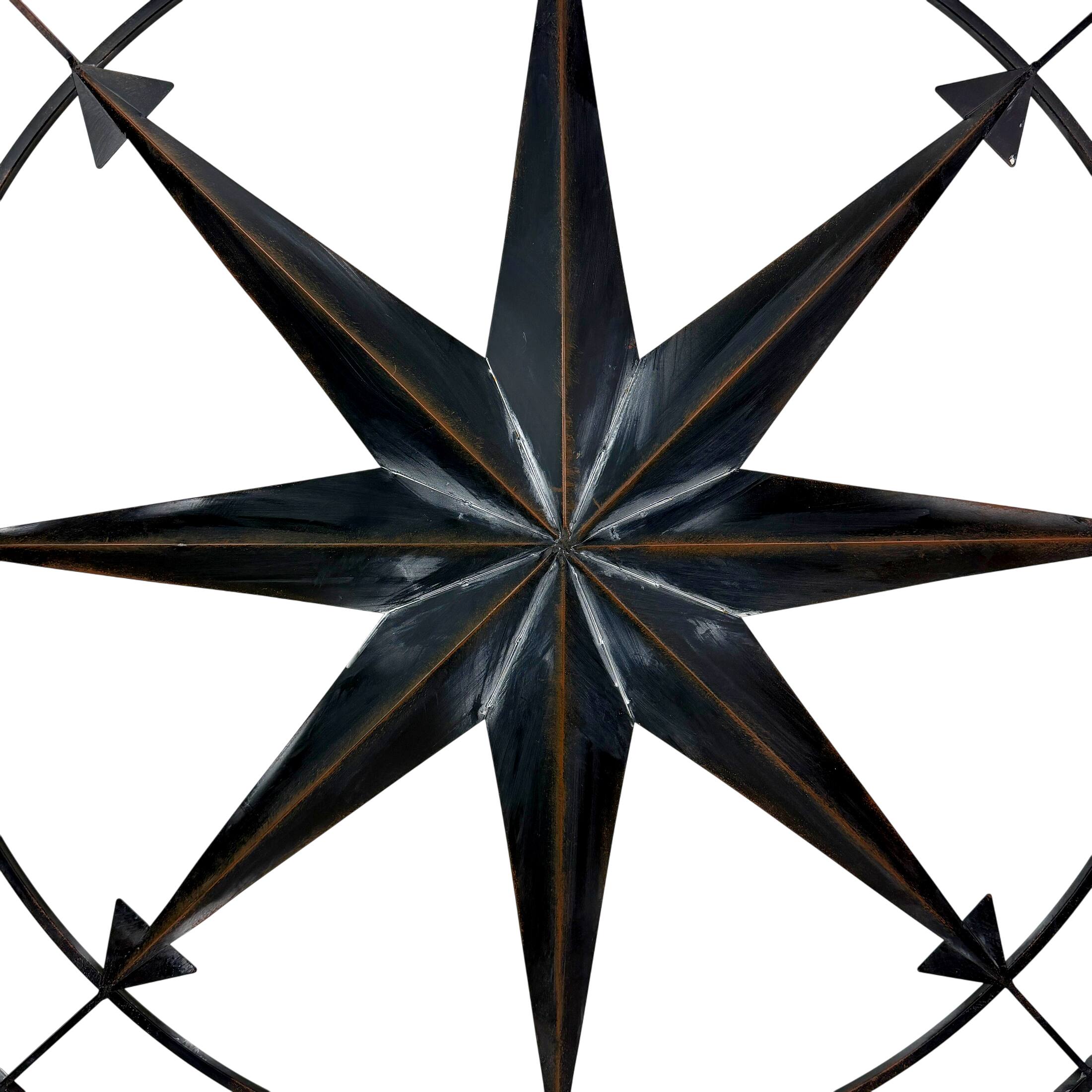 Alt View 8. Zeckos - Black Indoor Outdoor Metal Compass Rose Hanging Wall Decor 39.5 Inch Diameter - Black.