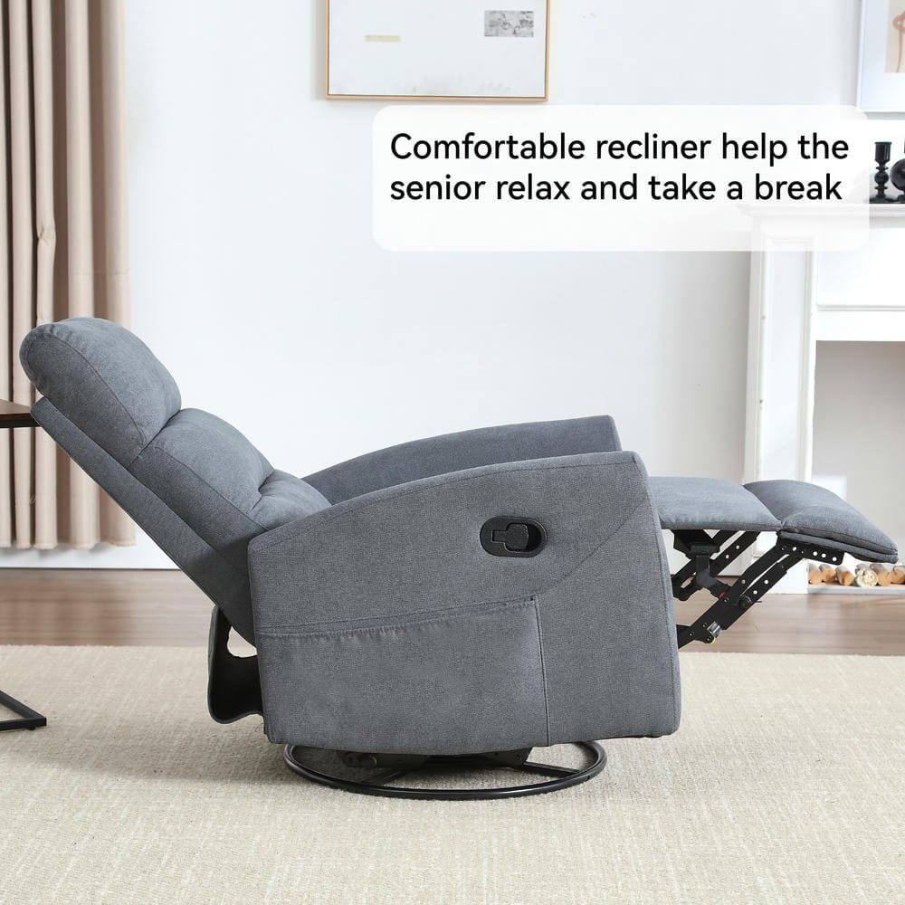 Comfortable recliner helps the senior relax and take a break.