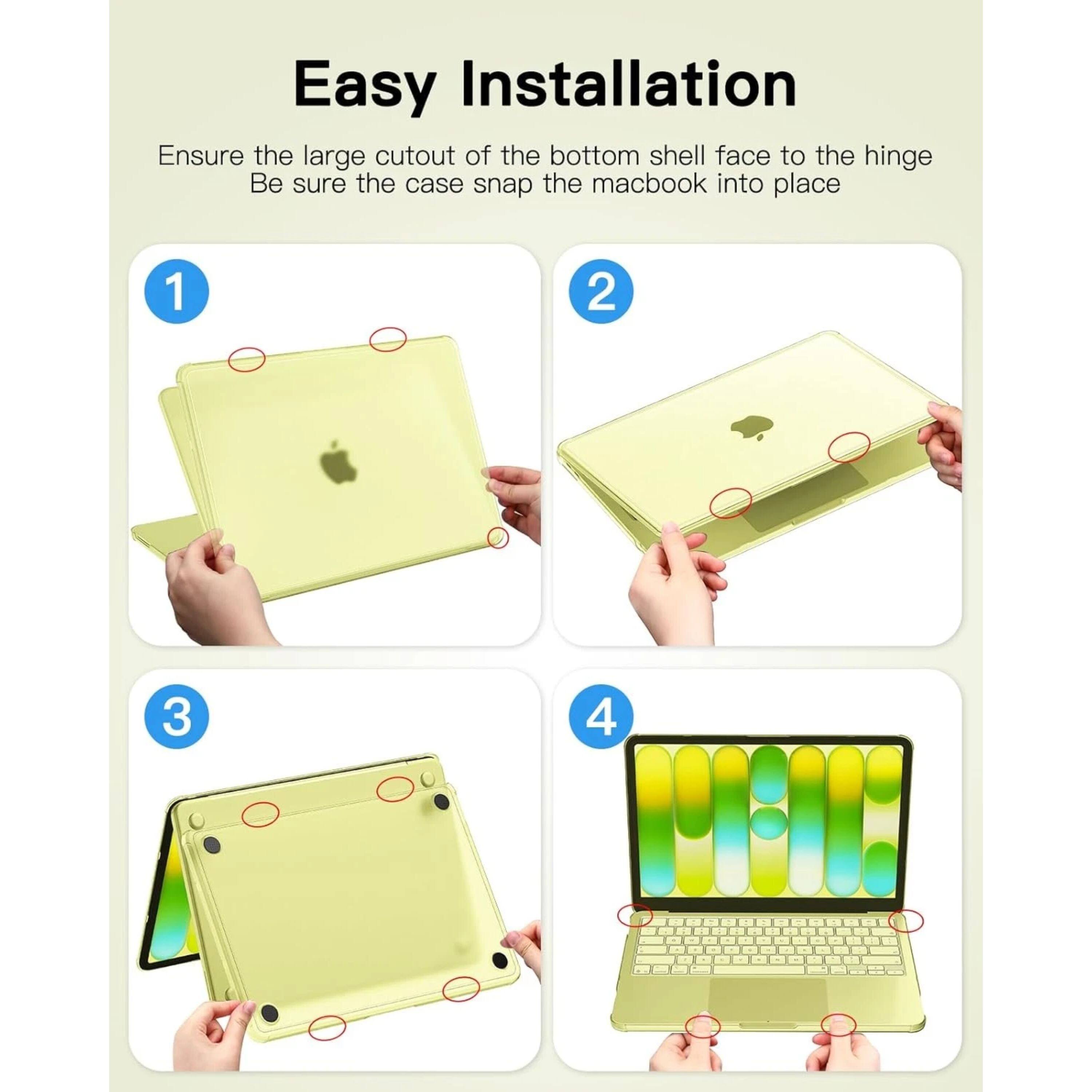 Easy Installation

Ensure the large cutout of the bottom shell face to the hinge
Be sure the case snap the macbook into place

1
2
3
4