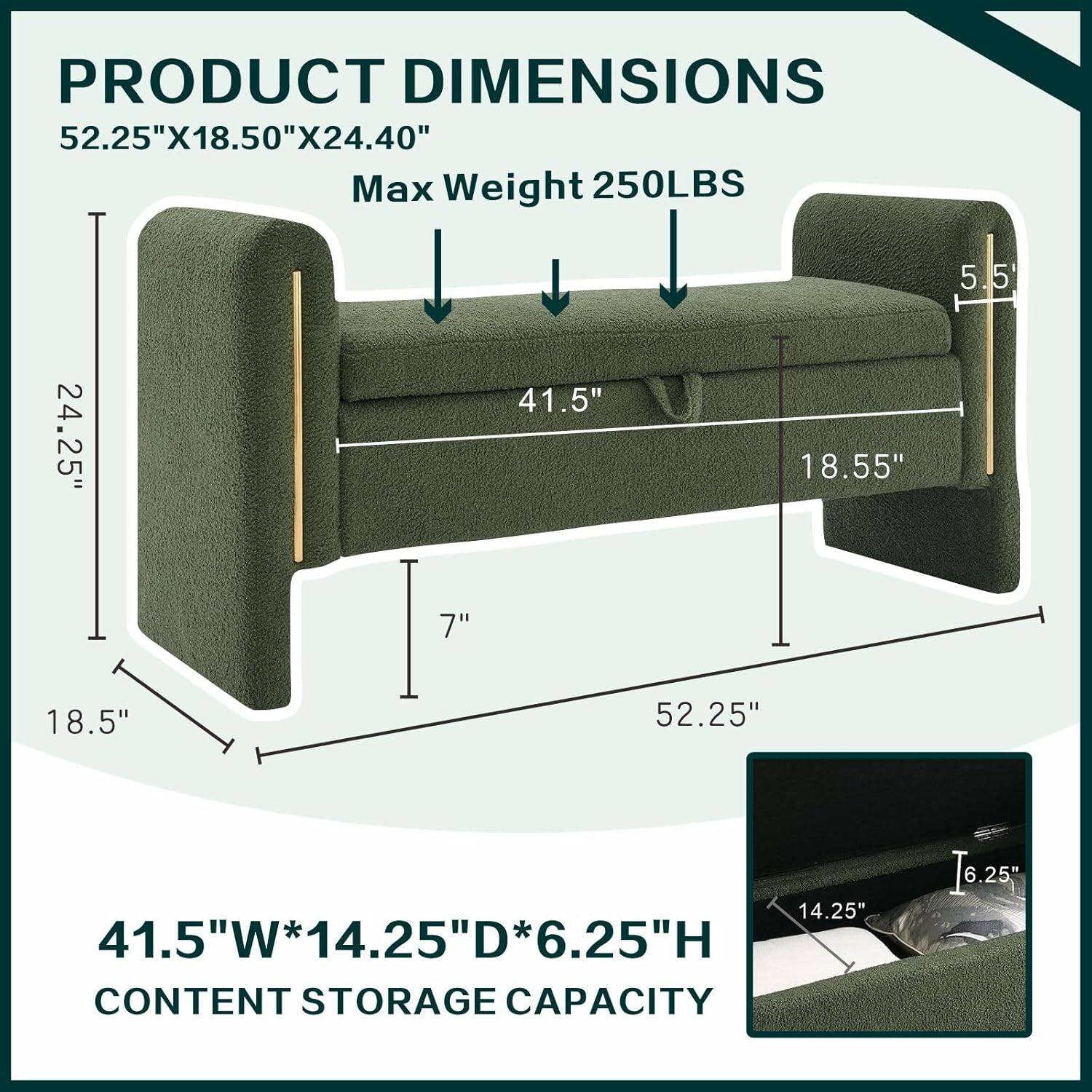 PRODUCT DIMENSIONS  
52.25"X18.50"X24.40"  
Max Weight 250LBS  

41.5"W*14.25"D*6.25"H  
CONTENT STORAGE CAPACITY