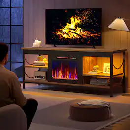 Pinmoco - 55 Inch Electric Fireplace TV Stand Fits TVs up to 65 Inch Gaming TV Console with Open Storage Shelves - Rustic Brown