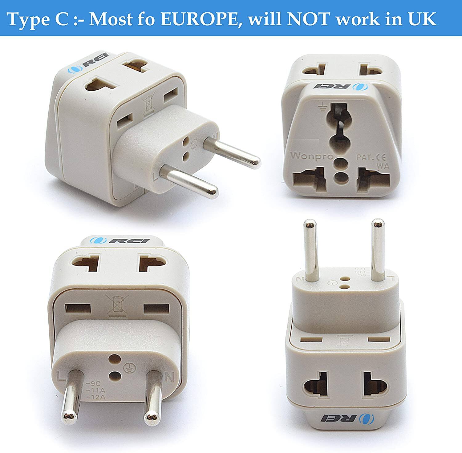 Type C: Most fo EUROPE, will NOT work in UK

PAT. CE WA

-9C -11A -12A

Wonpro