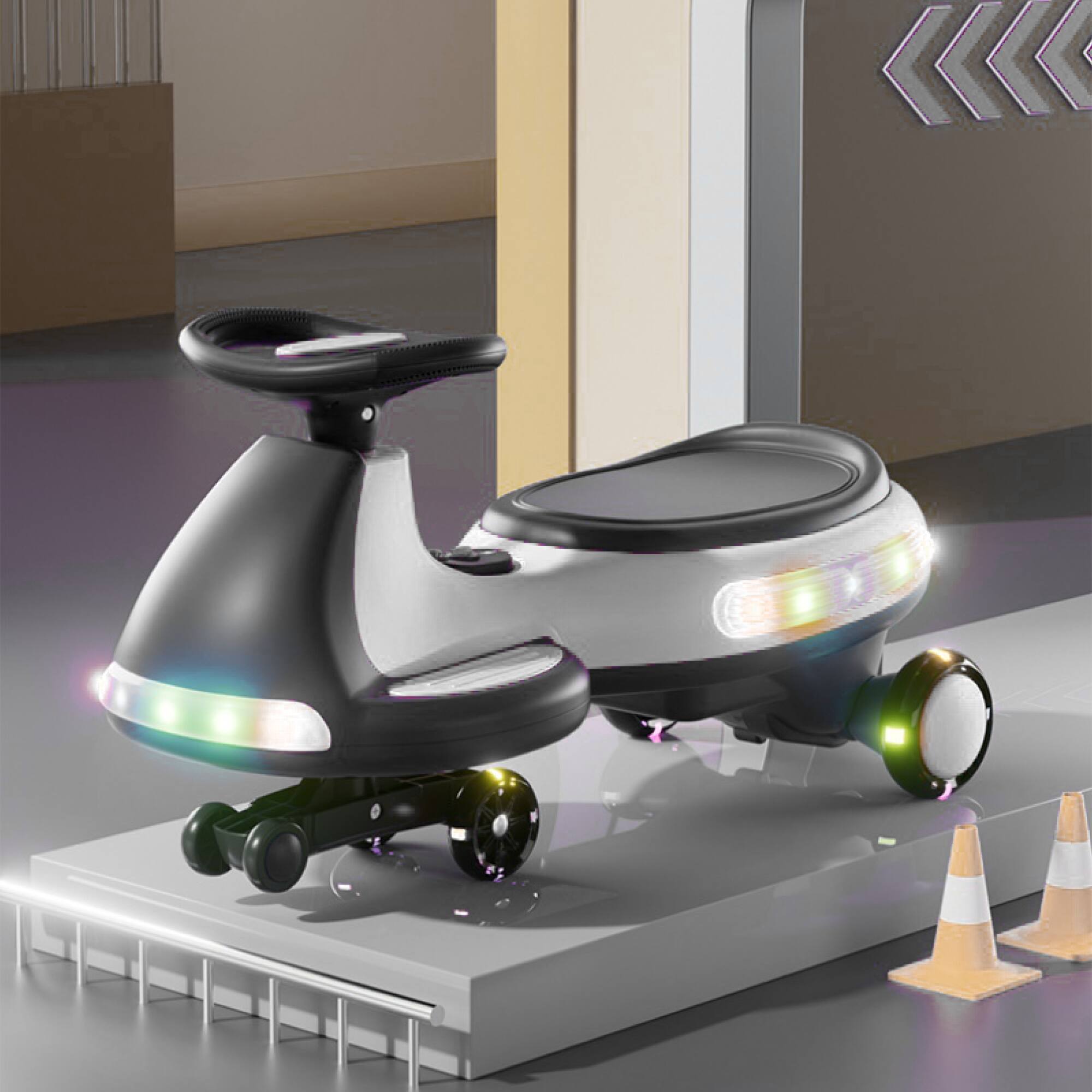 Alt View 7. ELEMENT ACE - Electric Ride-On Wiggle Car for Kids with LED Lights and Music, Suitable for Indoor Ages 3 and Up - White+Black.