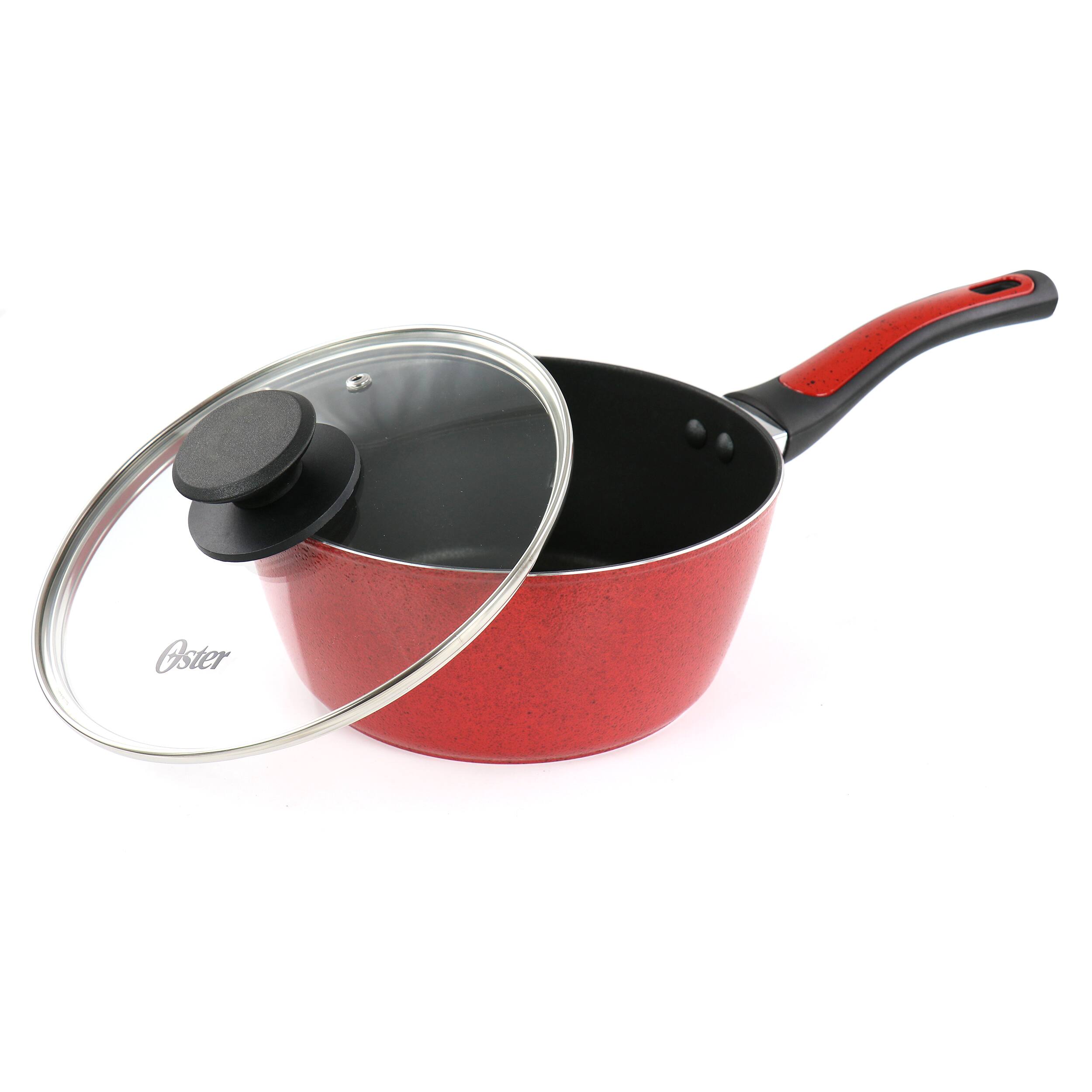 Alt View 1. Oster - Oster Claybon 2.2 Quart Nonstick Saucepan With Lid in Speckled Red - Red.