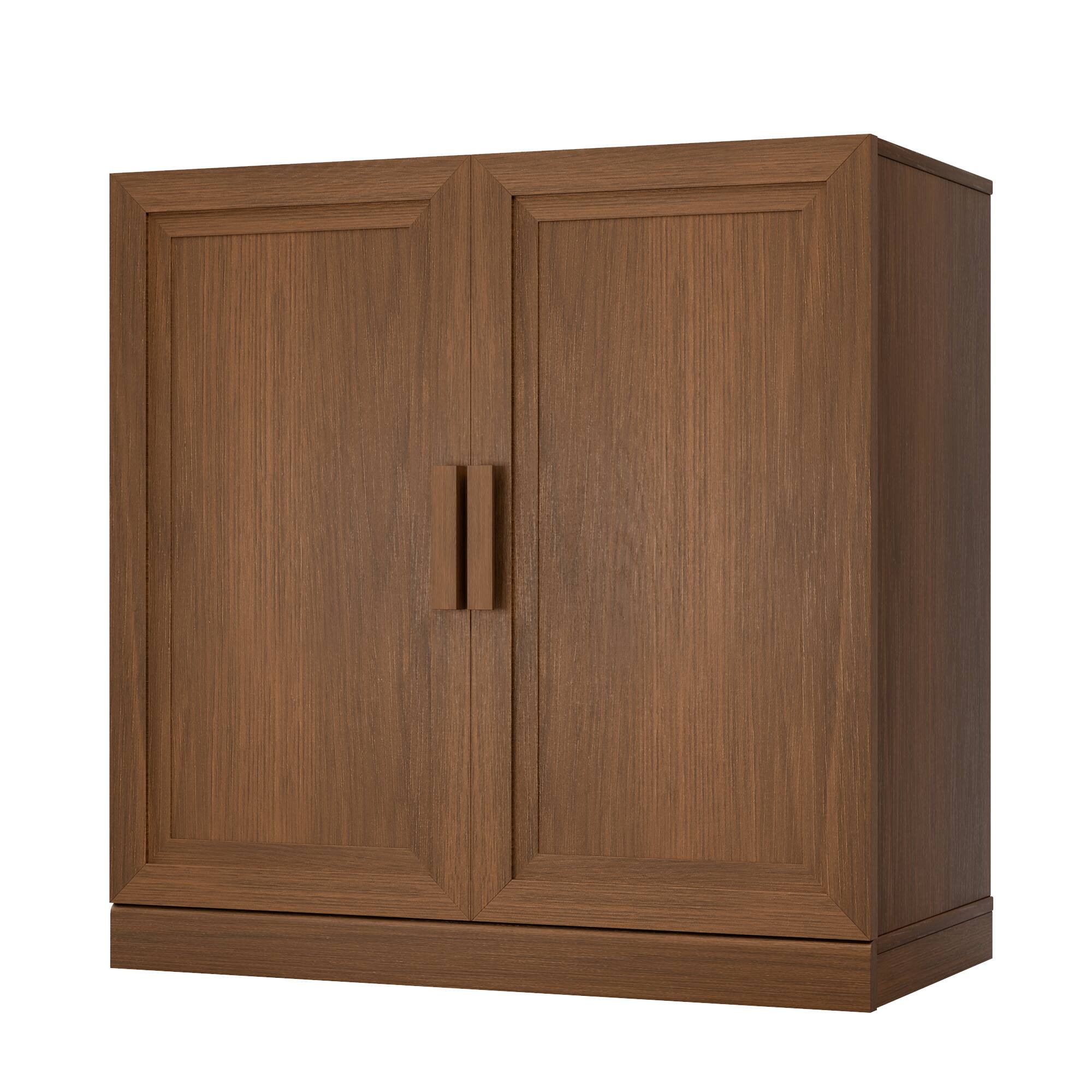 Angle. PexFix - Farmhouse Buffet Sideboard, 31" W Solid Oak Accent Cabinet with Scratch-Proof, Doors and 2 Adjustable Shelves - Light Walnut.