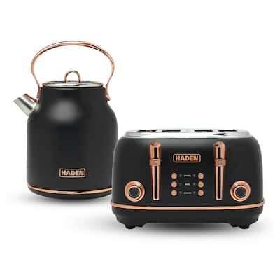 Haden Heritage 4 Slice Wide Slot Toaster & Electric Kettle, Black Haden Heritage 4 Slice Wide Slot Toaster & Electric Kettle, Black