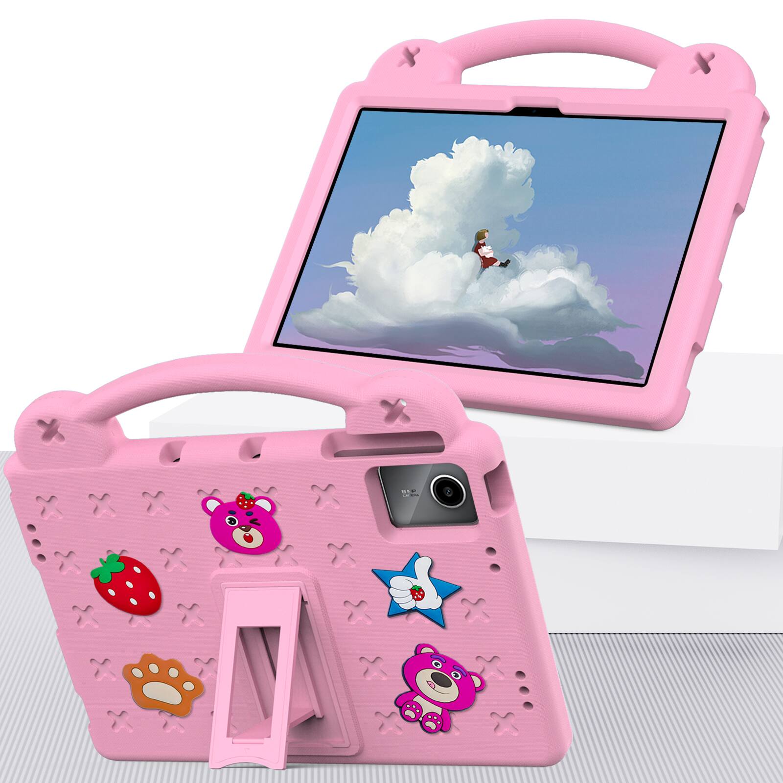 Angle. Dteck - For Lenovo Tab M11 2024 11'' Cute Cartoon Kid Case Built-in Kickstand Handle Grip Shockproof Cover - Pink.