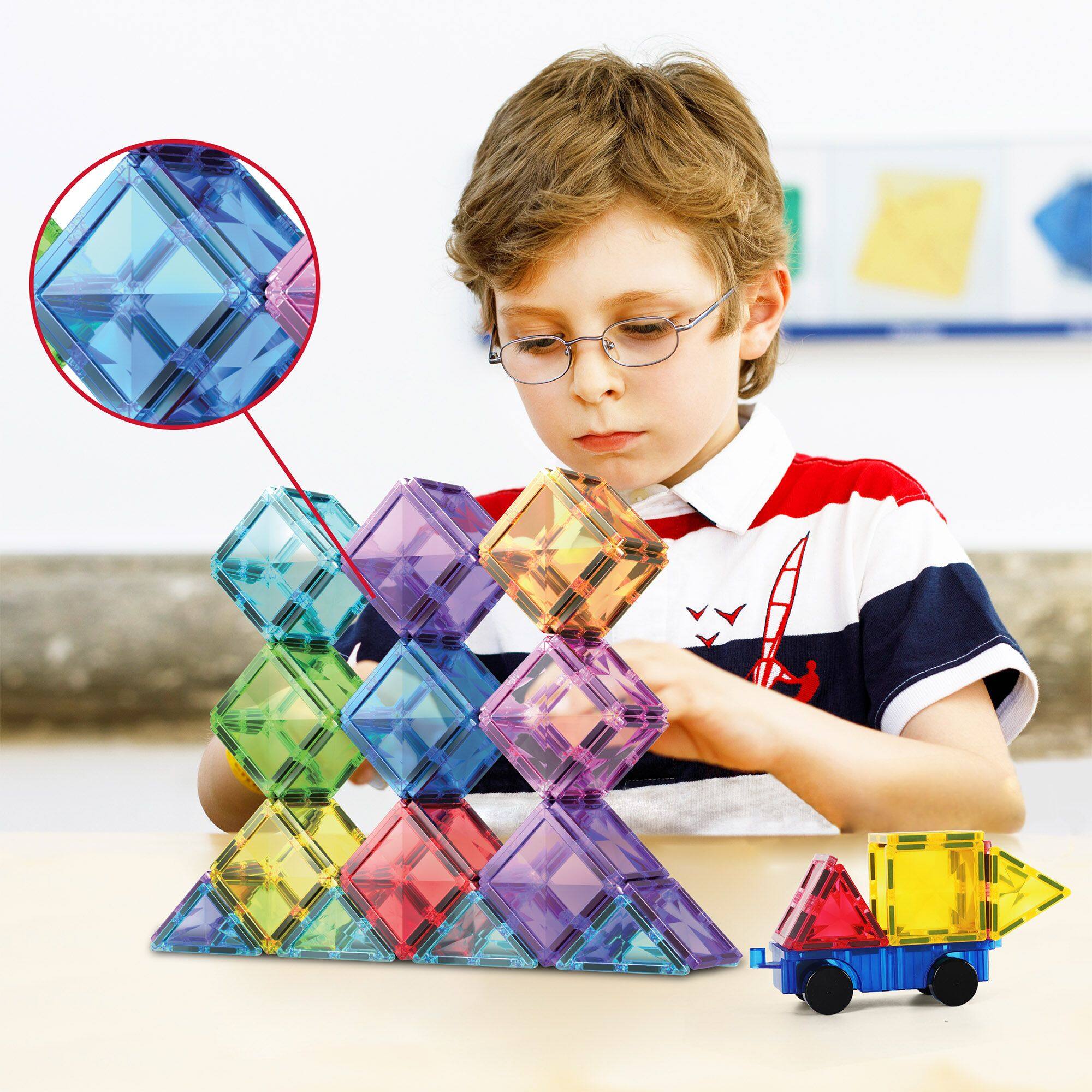Alt View 3. PicassoTiles - PICASSO-TILES 80PCS Magnetic Tiles Diamond Series for Kids – STEM Construction Building Blocks Toy.