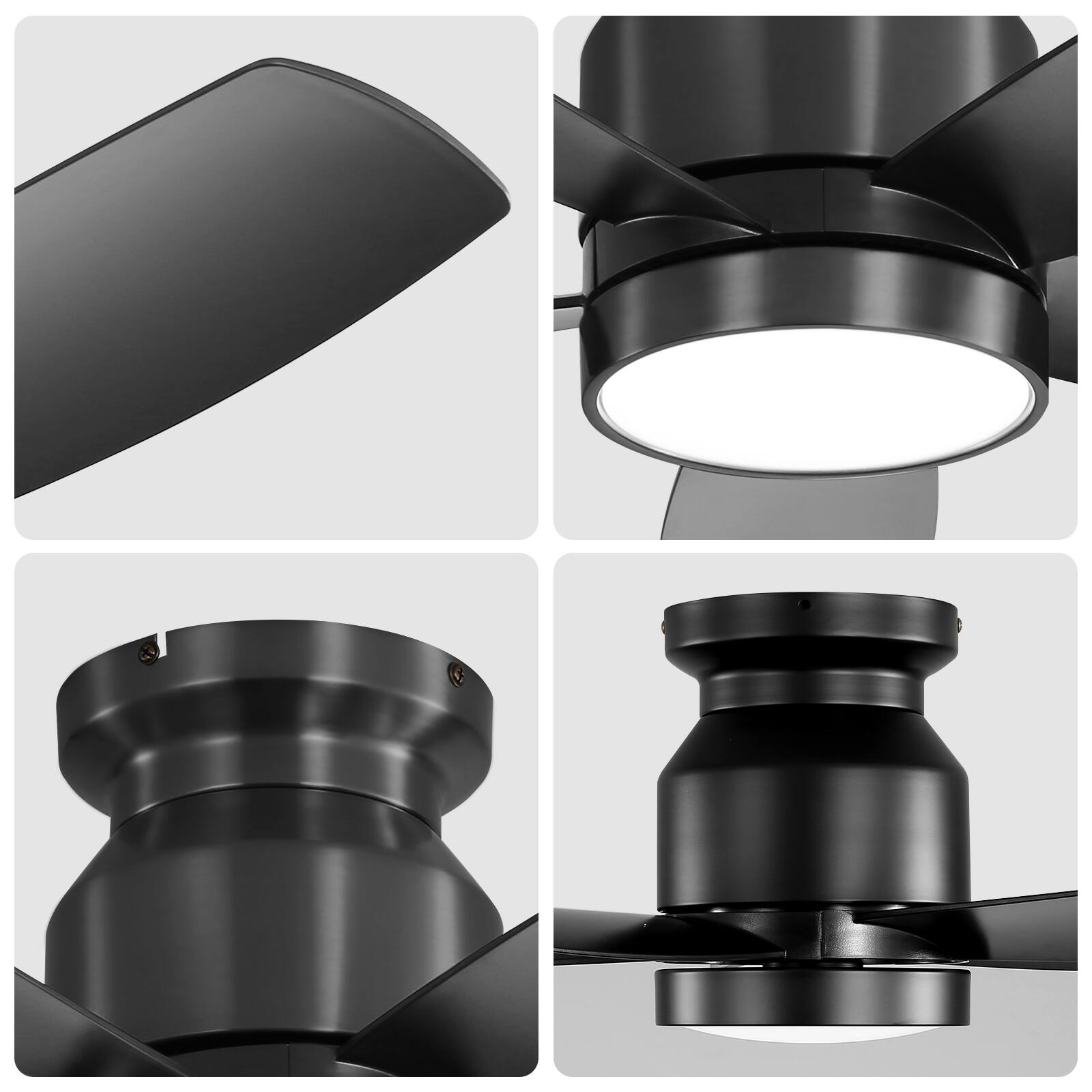 Alt View 4. Sofucor - 42 Inch Flush Mount Ceiling Fan with Lights & Remote Ultra Quiet 6-Speed DC Motor Bedroom Modern Low Profile Fan - Black Black.