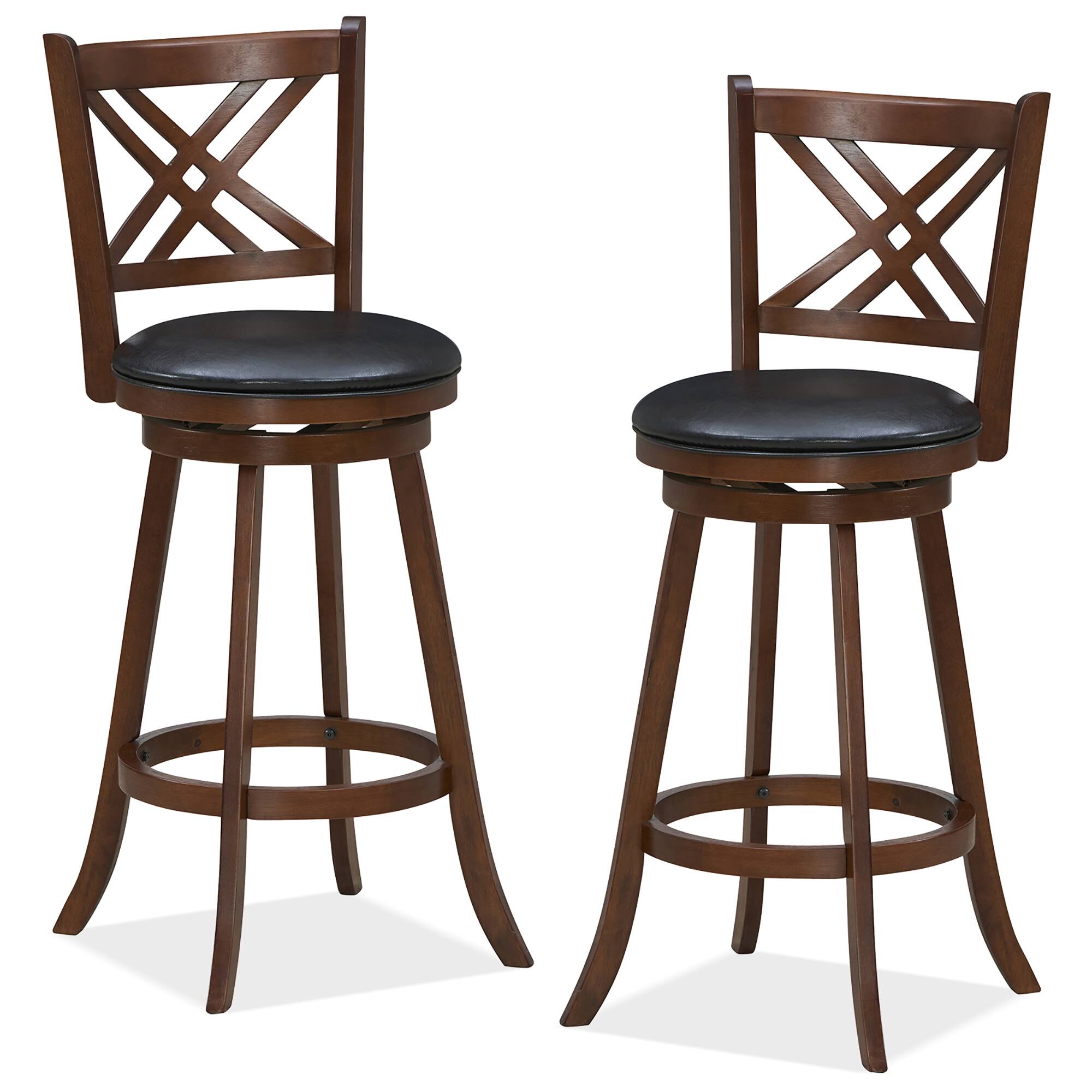 Alt View 9. Gymax - Gymax 360° Swivel Barstools Set of 4 29'' Bar Height Bar Chairs with Back & Footrest - Espresso, Black.