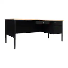 Flash Furniture - Cambridge Commercial Grade 30x70 Right Side Single Pedestal Desk with 3 Locking Drawers, White Oak Top and Black Frame - Brown