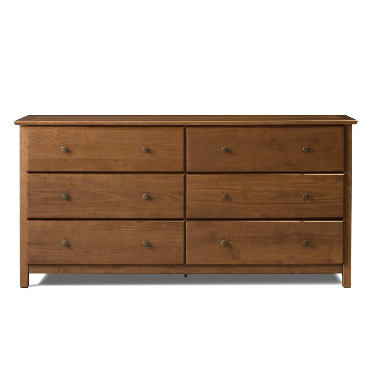 Hivvago - Farmhouse Solid Pine Wood 6 Drawer Dresser - Walnut
