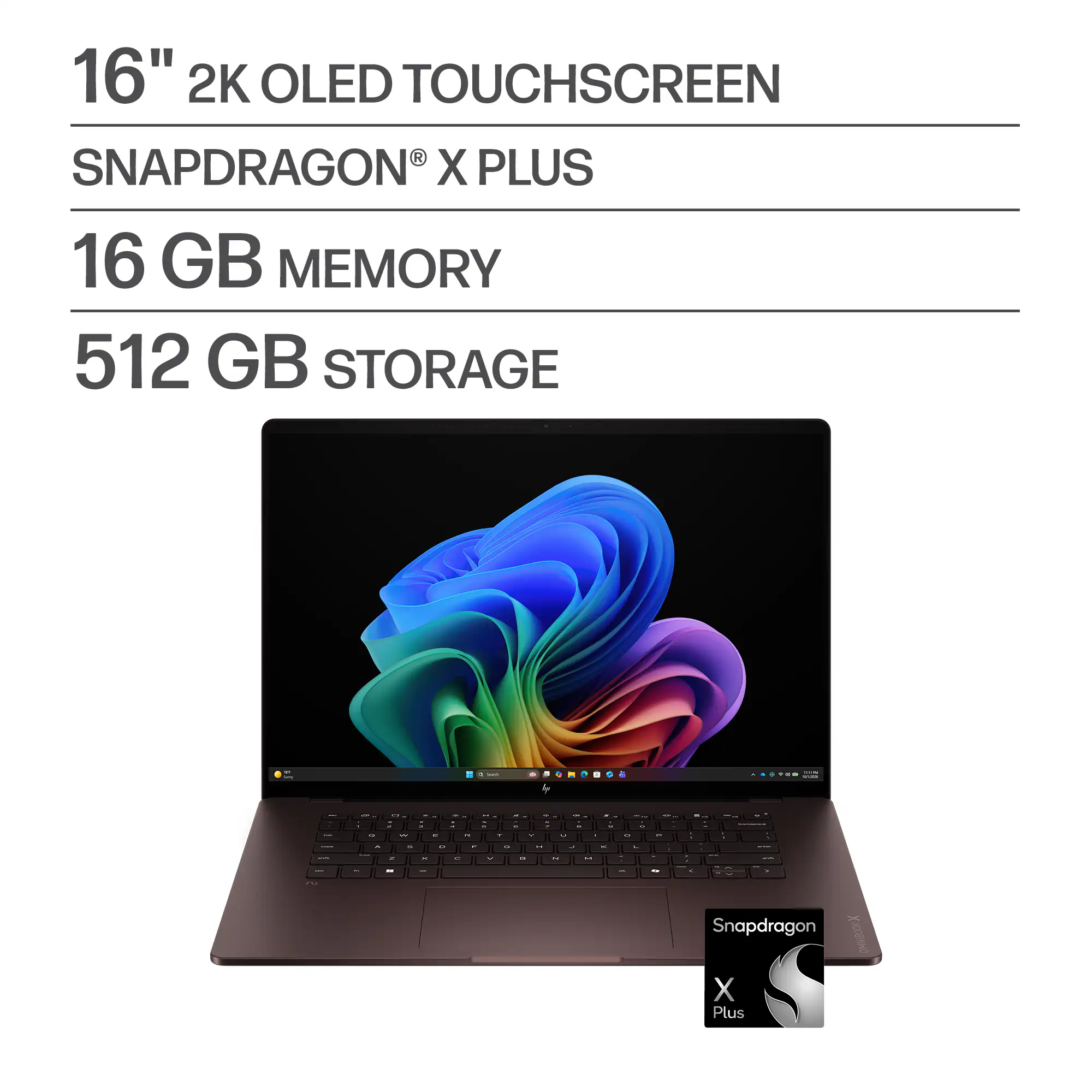 HP - OmniBook X - 16" 2K OLED Touchscreen Laptop - Snapdragon X Plus (2025) - 16GB Memory - 512GB SSD - Copilot+ PC - Deep Espresso