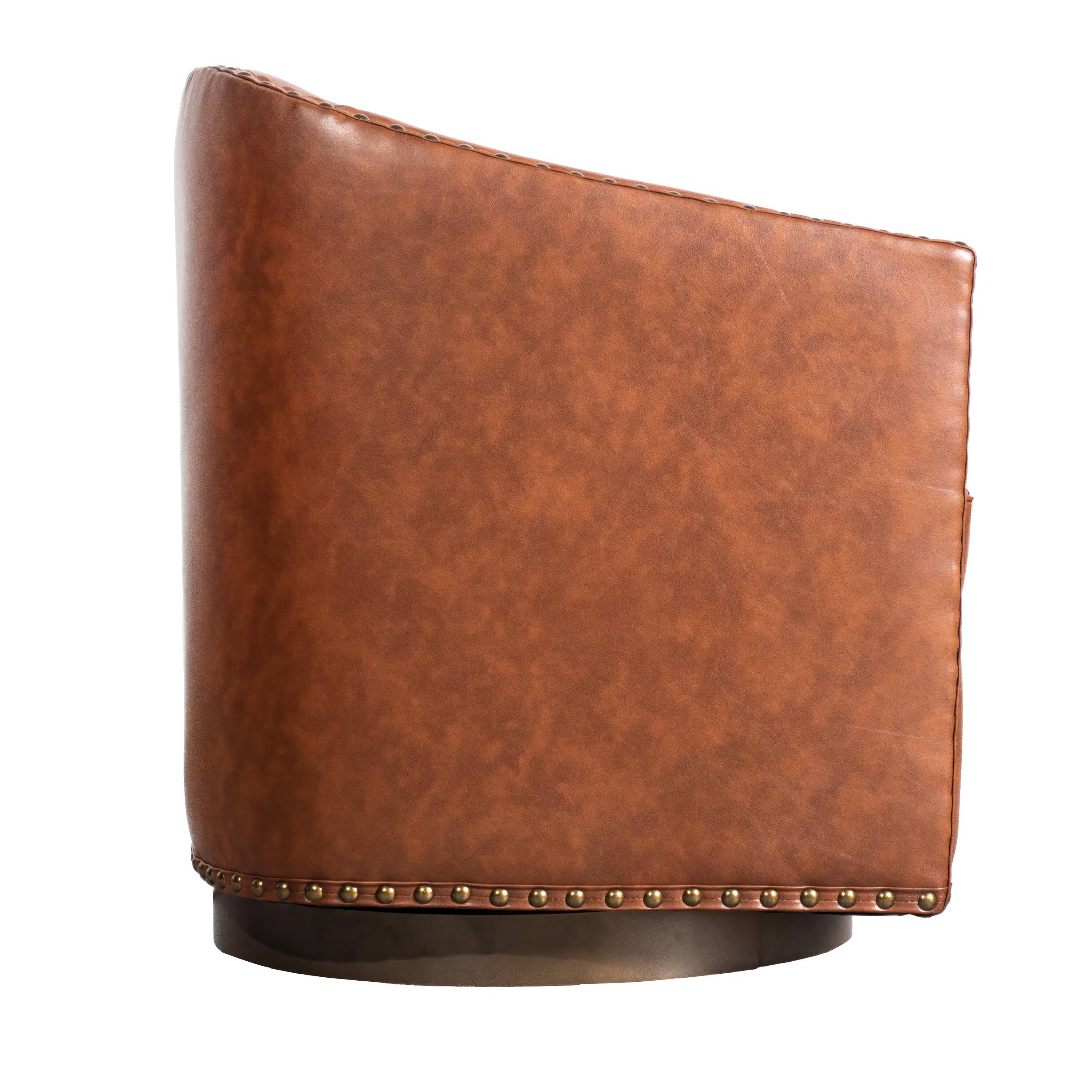 Alt View 8. Emma + Oliver - Cole Upholstered Club Style Barrel Accent Chair with 360° Swivel Vinyl Wrapped Base and Decorative Nail Head Trim - Brown.