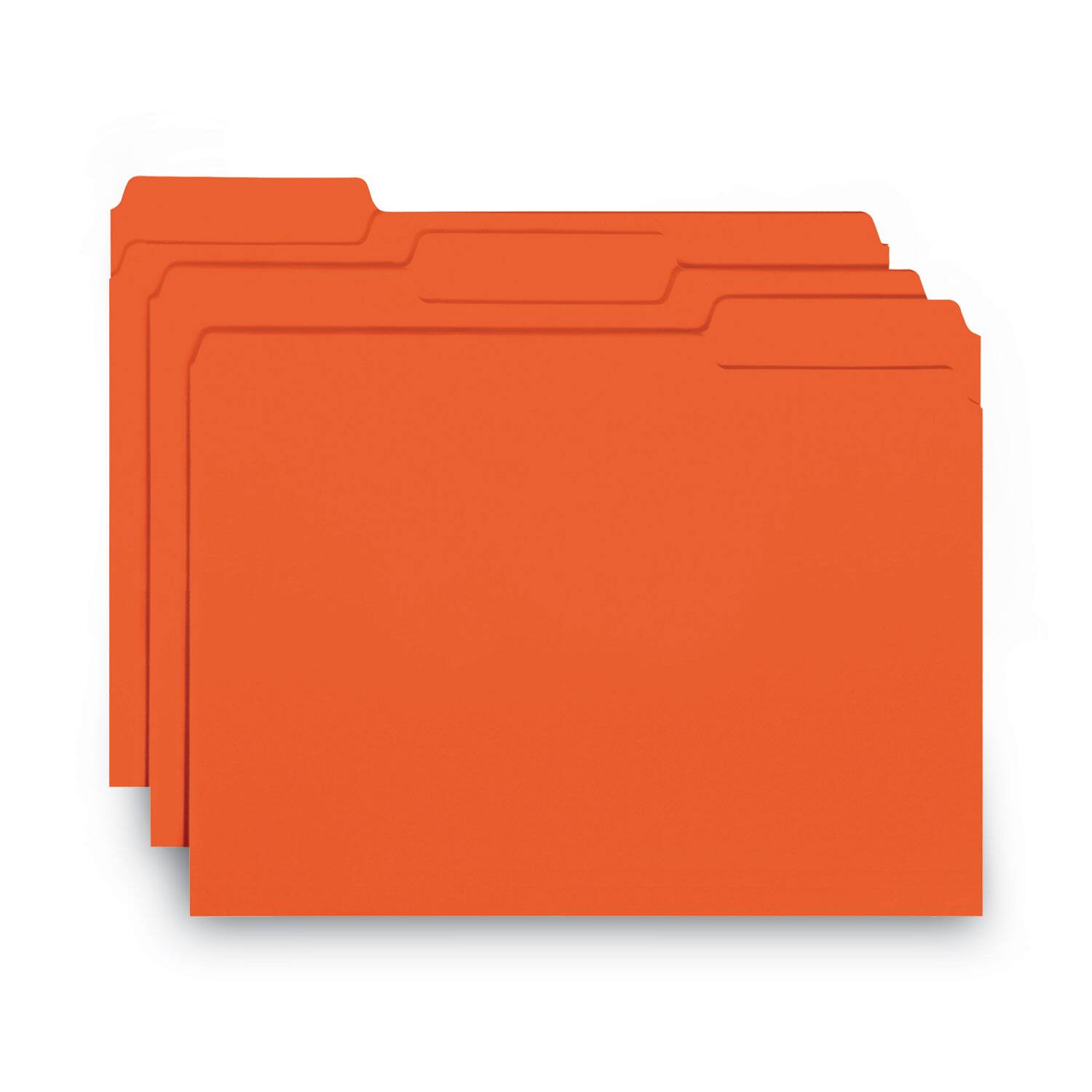 Front. Smead Manufacturing - Interior File Folders, 1/3-Cut Tabs: Assorted, Letter Size, 0.75" Expansion, Orange, 100/Box.