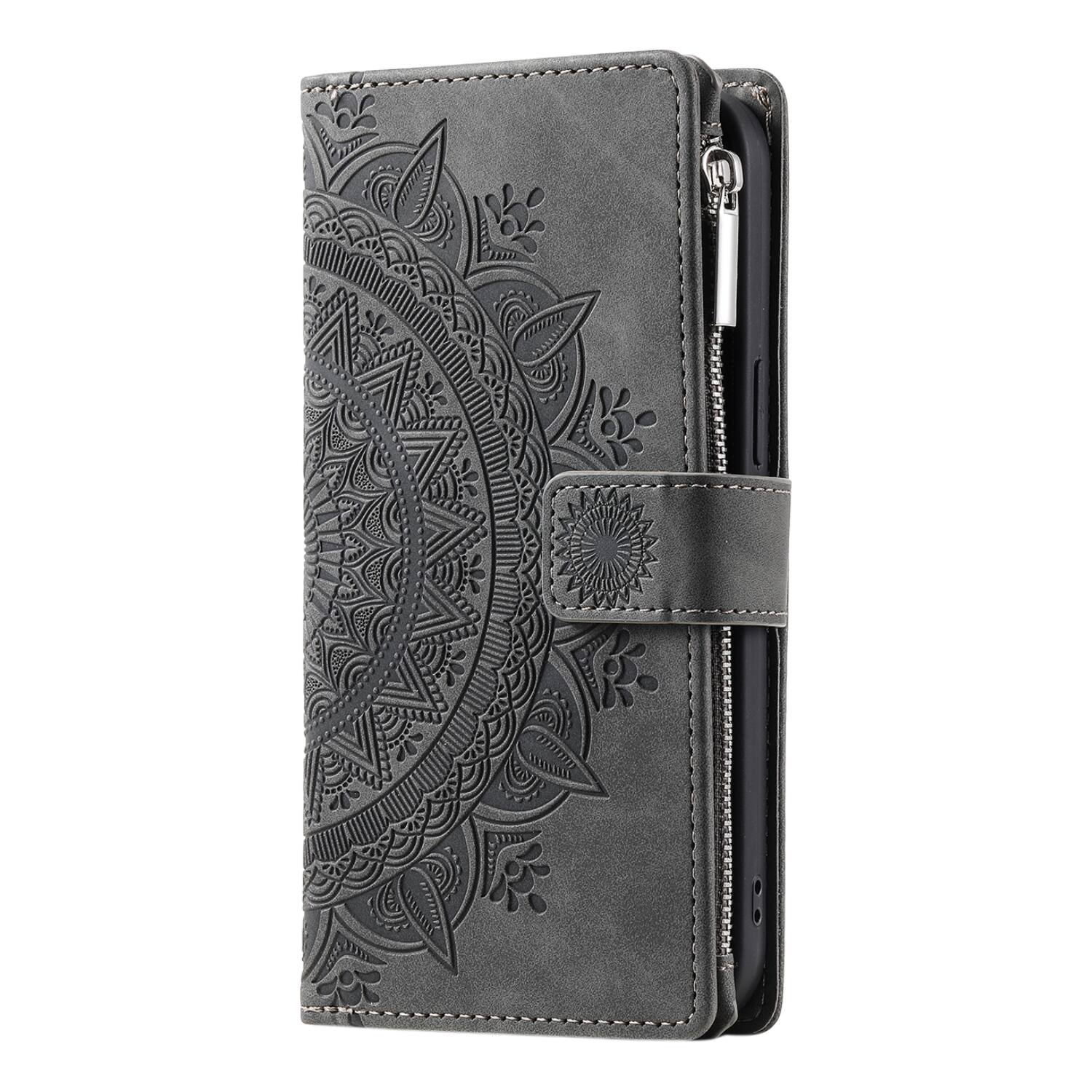 Alt View 2. Dteck - Wallet Case for Samsung Galaxy A17 5G Zipper Pocket Flowers PU Leather Flip Stand Cover With Crossbody+Wrist Strap - Gray.